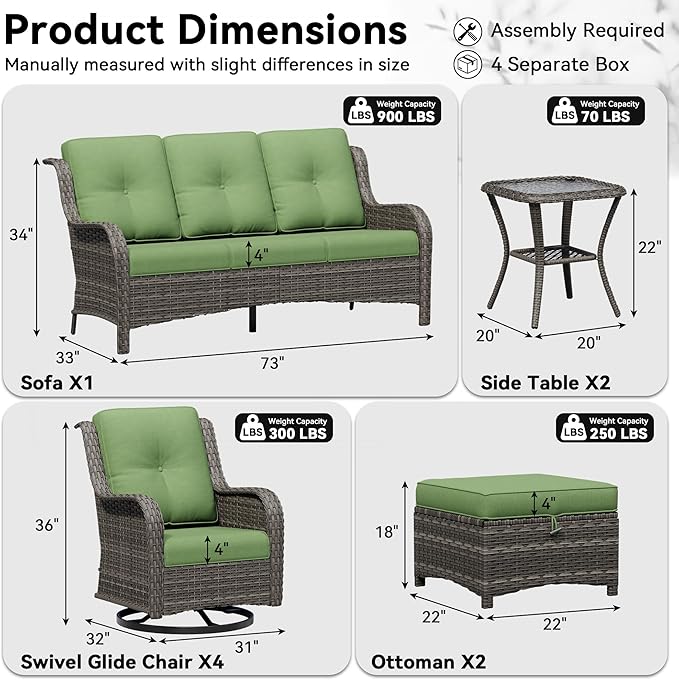 9 Piece Outdoor Wicker Patio Furniture Set, Outdoor Swivel Rocker Patio Chairs Set with Thickened Olefin Cushions, High Back and Deep Seating, Hand-Woven PE Rattan for Porch, Deck