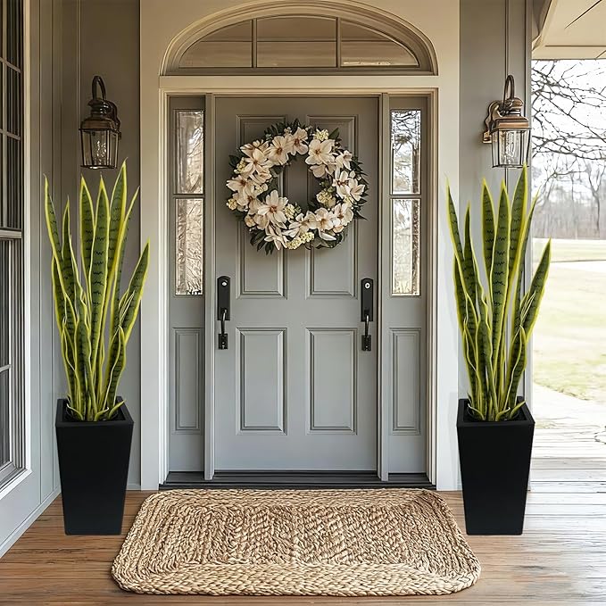 4FT Artificial Snake Plant with Tall Planter, 24 PVC Lifelike Leaves, 48in Faux Sansevieria for Indoor Home & Garden Decor, Potted Mother-in-Law's Tongue Plants, Yellow