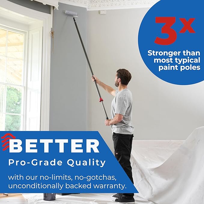 ProTuff Products - 16ft Telescoping Pole Never Sticks or Slips - Totally Covered by Our 490 Promise - A Truly Pro-Grade, Telescopic, All Purpose, Long Paint Roller Extension Pole for Painting, Etc.