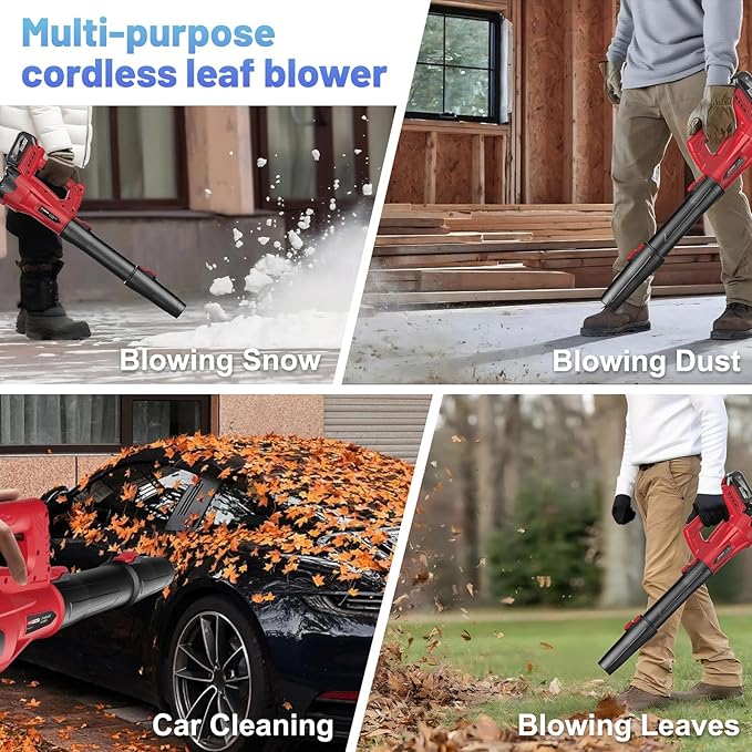 Leaf Blower Cordless with 2 x 4.0Ah Battery and Charger, 160MPH/580CFM High Power Lightweight Handheld Electric Snow Blower with 2 Extended Tubes for Lawn,Yard Garden, Leaves, Dust, Snow Care (Red)