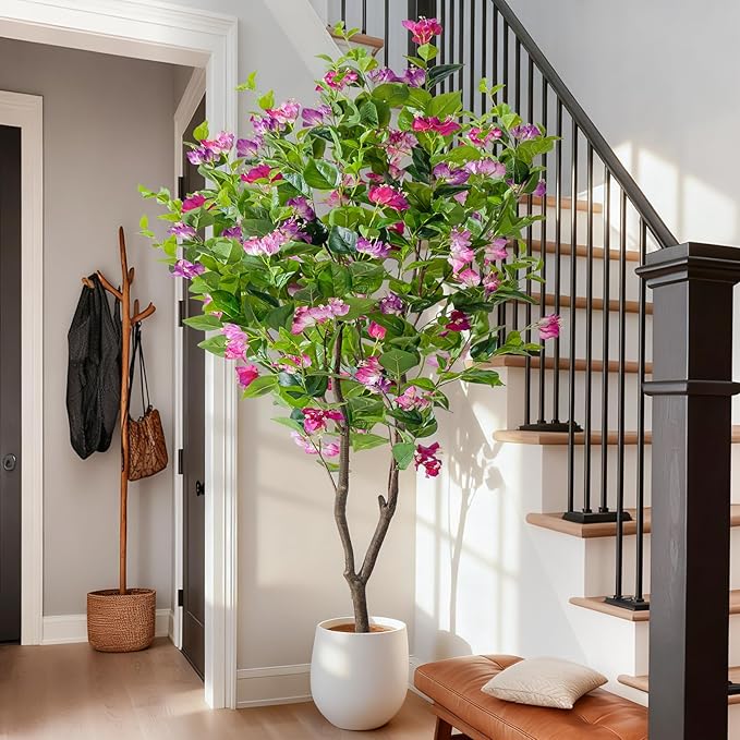 6FT Artificial Bougainvillea Tree Artificial Tree Tall Potted Fake Bougainvillea Trees for Outdoor Indoor Lifelike Potted Faux Plants with Wood Trunk and Flowers Office Wedding Home Decor
