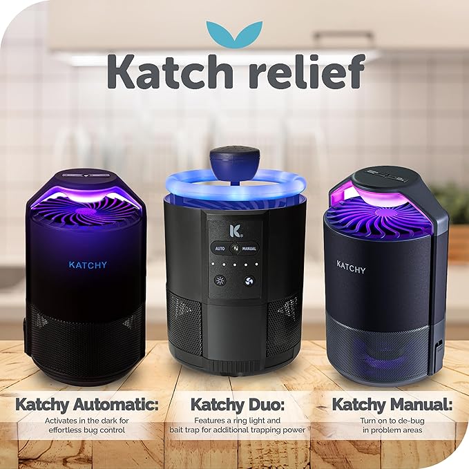 Katchy Flying Insect Trap Indoor – Catcher & Killer for Mosquito, Fruit Fly, Gnat & Small Moth – Non-Zapper with Suction & Blue Light – Ideal for Indoor Spaces, Kitchen & Plants (Original, Black)
