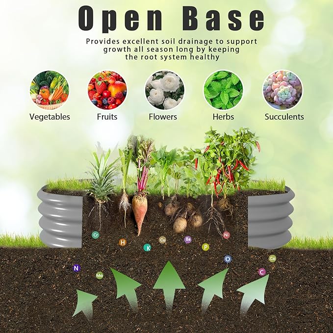 4 Pack 4x2x1FT Galvanized Raised Garden Bed Kit Oval Metal Ground Planter Box Outdoor Bottomless Planter Raised Beds for Vegetables Flowers Herbs Fruits, Gray
