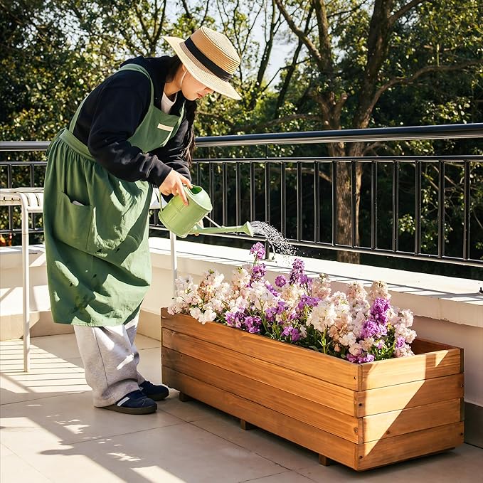 Wooden Raised Garden Bed Planter Box – Fir Wood Outdoor Vegetable, Herb & Flower Box with Drainage Holes – 47.24"x15.75"x12.6", Rot-Resistant, for Patio, Yard, Balcony