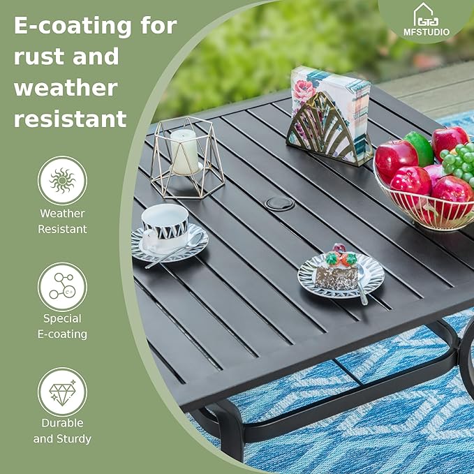 MFSTUDIO Patio Table and Chairs Set, 5 PCS Patio Dining Set with 4 Sling Dining Chairs and 1 Square Heavy Duty Metal Table for 4, All Weather Resistant Patio Dining Furniture, Grey