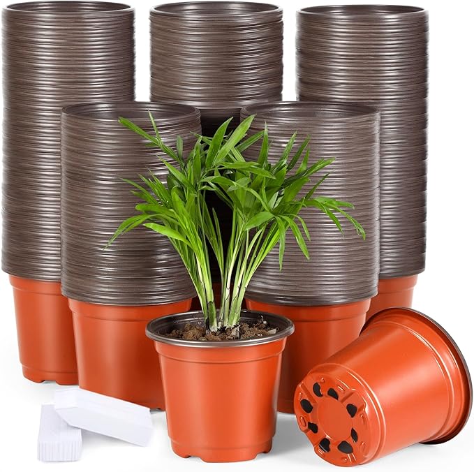 Hemikaki 300 Pack 4 Inch Plastic Nursery Pots for Plants, Small Seedling Pots Succulent Pots Flower Pots with Drainage Holes, Come with 300pcs Plant Labels