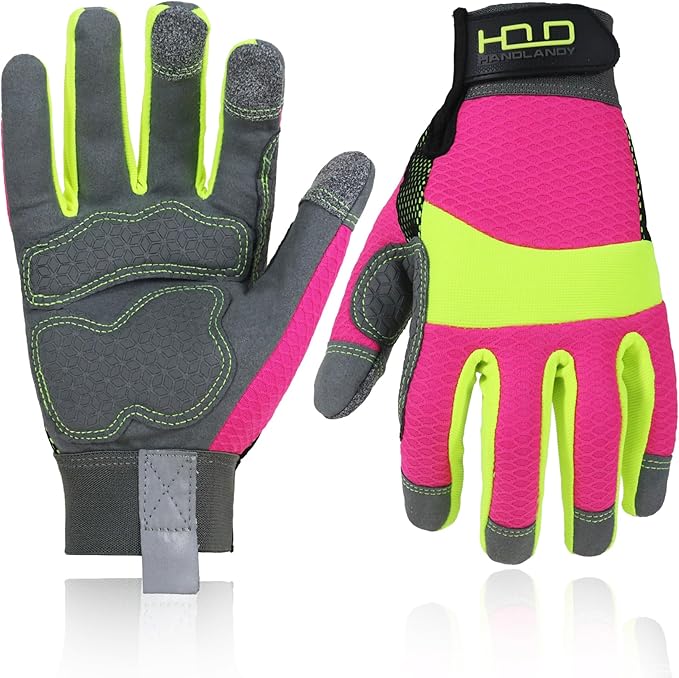 HANDLANDY Work Gloves for Women, Breathable Leather Gardening Glove for Yard Maintenance, Hand Protection with Touch Screen for Gardeners, Farmers