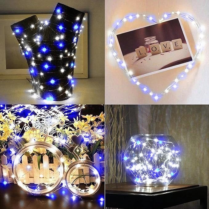 LAMPHOME Fairy Lights Plug in, 33Ft 100 LEDs Waterproof Twinkle Firefly Lights, Adaptor Included, Starry String Lights for Wedding Indoor Outdoor Christmas Patio Garden Decoration, Blue and White