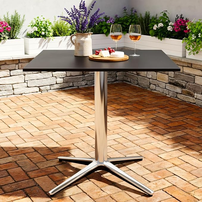 PHI VILLA Outdoor Patio Bistro Table, 31" Square Metal Pedestal Small Dining Table for 2-4, All-Weather Modern Table for Outside Deck, Yard, Porch, Balcony - Black