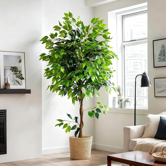 Erimda 6ft Artificial Ficus Tree for Home Decor, Faux Silk Plants Faux Plant Fake Silk Trees with Pot for Indoor House Living Room Office Garden