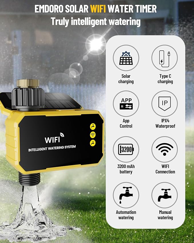 WiFi Water Timer with Brass Inlet No Need Gateway, Smart Hose Timer WiFi Sprinkler for Garden Hose, APP Remote Control Via 2.4Ghz WiFi Voice Control with Alexa and Google Assistant