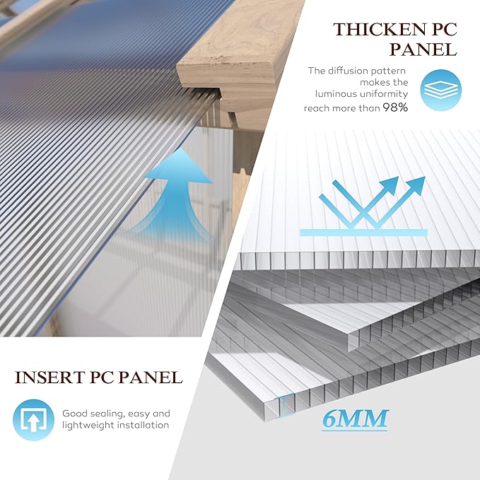 BlueWish 6x12FT Greenhouse, Wood Greenhouses with 6MM Thick Polycarbonate, Adjustable Vent, Cedar Frame, Greenhouse for Outside, Garden, Backyard,Light Brown Mocha