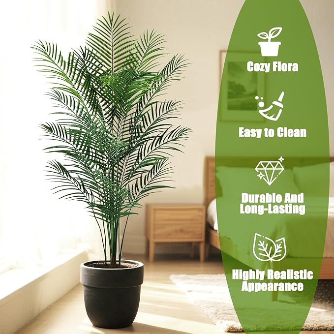 Artificial Palm Tree Outdoor 6ft, Large Fake Tropical Areca Palm Tree with 18 Trunks, Tall Faux Floor Plants for Indoor Outdoor-Living Rooms, Offices, Bedroom Home Decor