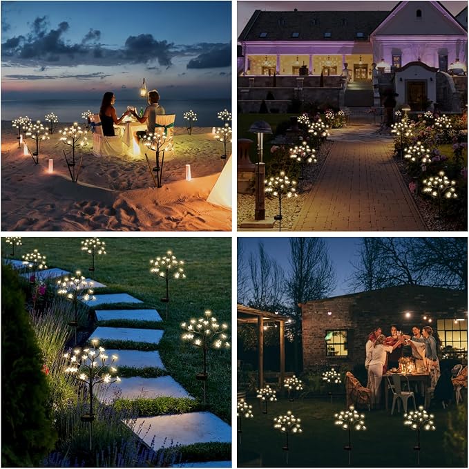 IUEECEN Solar Garden Lights Waterproof, Sola Lights Outdoor Decorative 4Pack,80Led Solar Powered Flowers Garden Decor,Fairy Lights for Yard,Pathway,Outside Decorations,Gardening Gifts for Women Mom