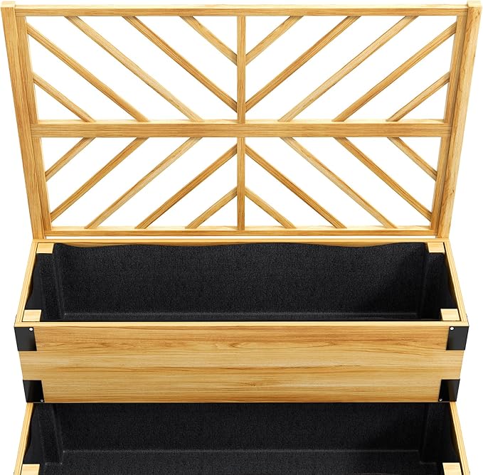 Outsunny Raised Garden Bed with Trellis, 2 Tier Wooden Elevated Planter Box with Legs and Metal Corners for Vegetables, Flowers, Herbs, Natural
