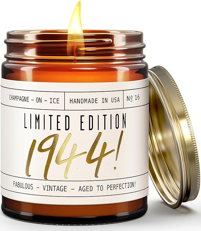 80th Birthday Gifts for Women - 'Limited Edition 1944' Soy, w/Champagne on Ice I 1943 Birthday Gifts for Women I 80 Birthday Gifts for Women I 16oz Reusable Jar, 50Hr Burn, Made in USA