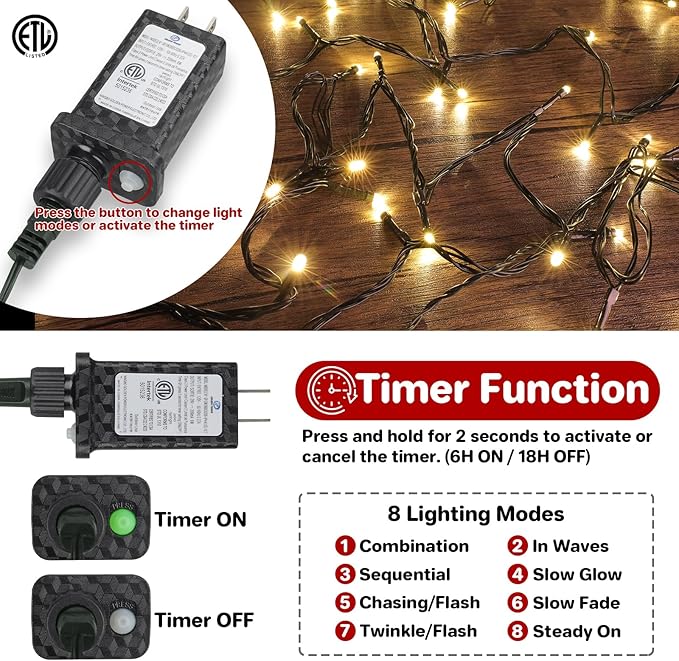 132FT 400 LED Christmas Lights, Twinkle Xmas Lights with 8 Modes and Timer, Outdoor Waterproof Christmas Tree Lights for Room Bedroom Wedding Party Holiday Decorations, Warm White