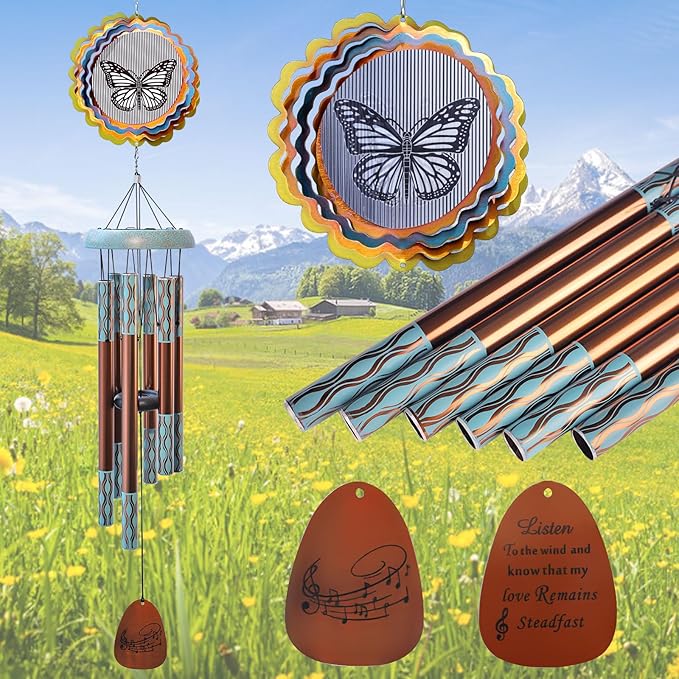 Aoedelyart Wind Chimes for Outside with 3D Animations Butterfly Wind Spinner,37" Memorial Wind Chimes Outdoor Garden Decor,Butterfly Gift for Women Mom Grandma Wife,Patio Decorations,Garden Ornaments
