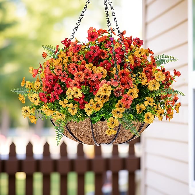 Pinenoya Artificial Fake Flowers Plants for Outdoor,18 Bundles Faux Plants Outside No Fade Plastic UV Resistant for Front Door Porch Patio Balcony Garden Yard Decorations