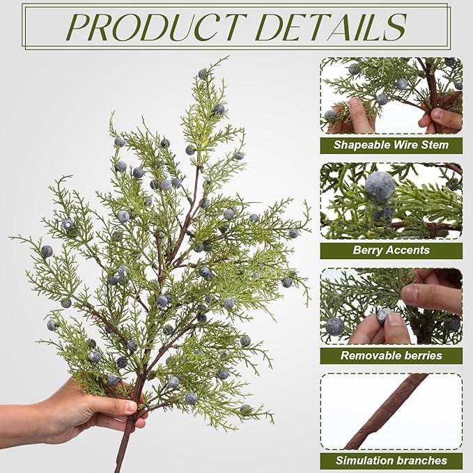 Giegxin 3 Pcs 30 Inch Artificial Juniper Cedar Sprays and Berries Branch Faux Cedar Stems Weather Resistant Christmas Greenery for Holiday Winter Ornament Crafts Wreath Garland