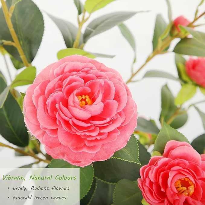 Nafresh 4FT Lush Artificial Pink Camellia Tree Outdoor 2 Pack, 48inch Faux Camellia Plant, Fake Camellia Flowers Tree for Indoor Outdoor Living Room Home Patio Front Door Garden Decor