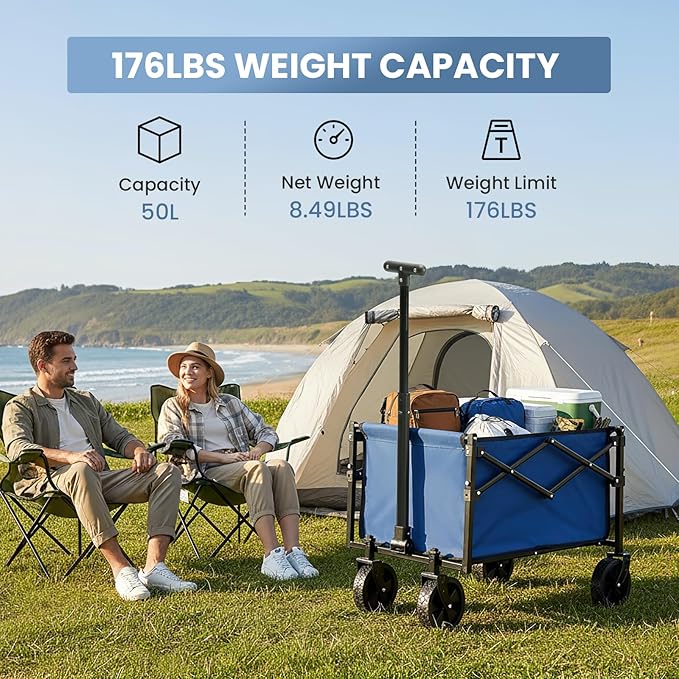 NEWBULIG Collapsible Wagon Cart, Foldable Beach Wagon with Wheels - Lightweight Foldable Utility Cart, Easy to Carry for Grocery Shopping, Garden & Camping