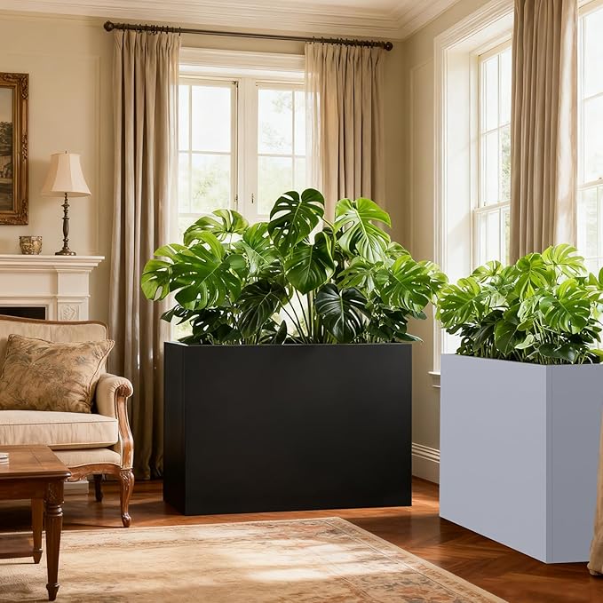 GZLVSOW Black Steel Metallic Heavy Planter 36" x 15" x 24" for Outdoor Plants Metal Rectangular Outdoor Planter Spliced Flower Box with Partitions for Outside,Indoor,Garden (Black, 36 * 15 * 24)