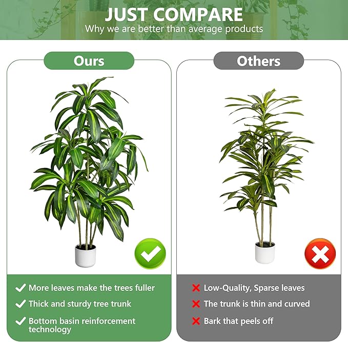 Artificial Dracaena Tree 5FT – Tall Artificial Indoor Tree, Large Indoor Plant for Living Room & Home Decor, Big Faux Floor Plant for Bedroom, Office, Apartment, Realistic Tree Decor Indoor