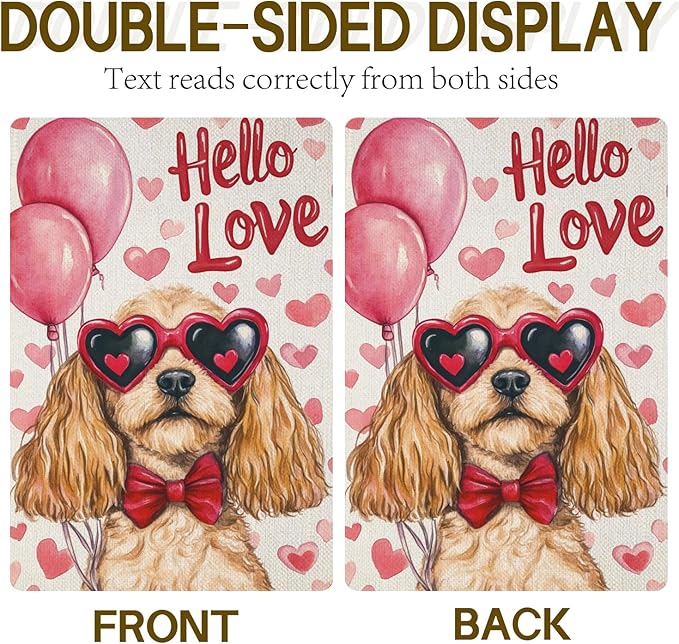 Valentine's Day Cocker Spaniel Hello Love Garden Flag, House Yard Plaid Love Heart Outside Decoration, Spring Holiday Wedding Anniversary Outdoor Small Decor 12x18(12643)