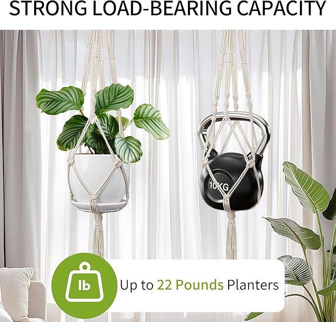 IDEEEPAN Macrame Plant Hanger - Fits 4 to 13 inches Pots for Indoor Outdoor, 34"/41"/46" 3 Sizes Set, Ivory (POTS NOT Included)