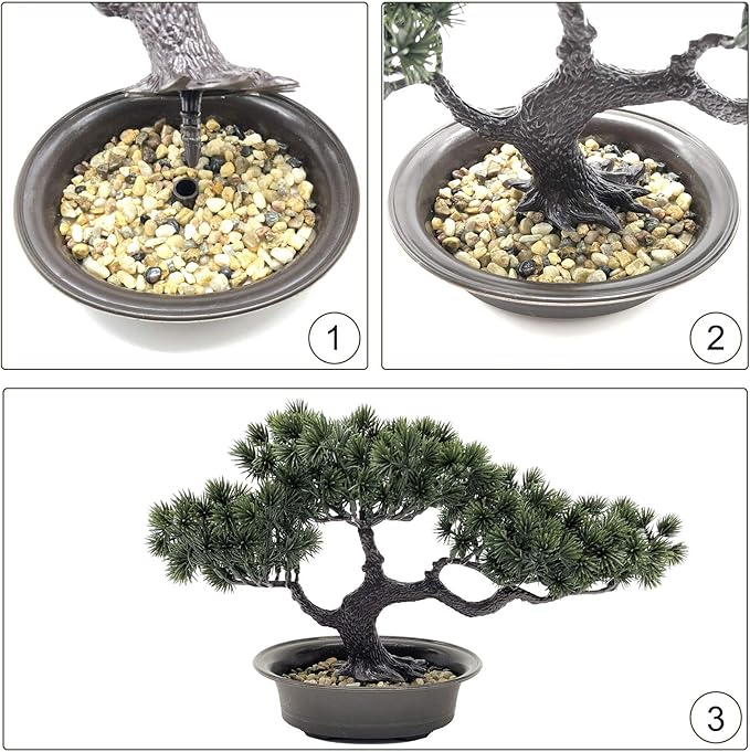 Rozwkeo Artificial Bonsai Tree Fake Plant Decoration Potted Tree Small Faux House Plants Japanese Pine Bonsai Plant for Home Indoor Decoration Office Hotel Windowsill Desktop Display Trees Zen Decor