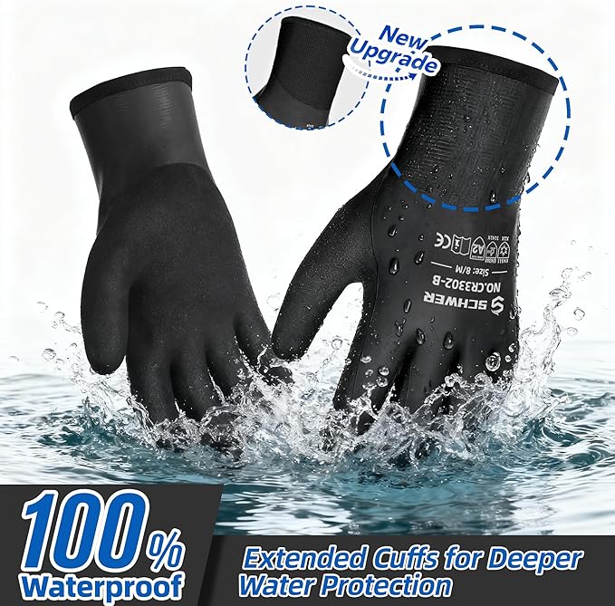 Schwer 2 Pairs 100% Waterproof Winter Work Gloves, ANSI A2 Cut Resistant Freezer Gloves for Outdoor Cold Weather Keep Hands Warm, Thermal Insulated Gloves for Shoveling Snow, Ice Fishing, XXL