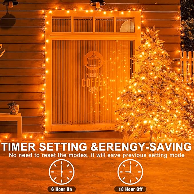 400 LED Christmas Lights Outdoor 132 FT String Lights Indoor Outdoor Clear Wire with 8 Modes Plug in Waterproof Orange String Light for Christmas Tree Party Thanksgiving Decorations