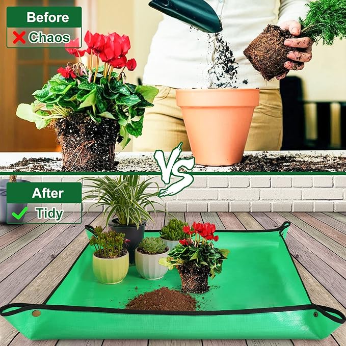 HNXTYAOB Repotting Mat for Indoor Plant Transplanting and Mess Control 27"x 27" Thickened Waterproof Potting Tray Foldable Succulent Potting Mat Portable Gardening Mat Garden Gifts for Women & Men