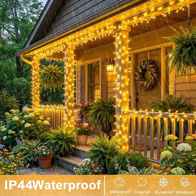 82ft 250 LED Christmas Lights Outdoor Warm White String Lights 8 Modes Clear Wire, Connectable Twinkle Fairy Light Plug in for Indoor Bedroom Wedding Tree Decorations
