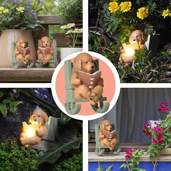 Solar Garden Statues Dog Statues Fairy Garden Accessories Resin Dog Figurine Mini Golden Retriever Statue with Lights for Outside Porch Patio Decor 3 * 2 * 3.5 Inch Mothers Day Gift for Mom