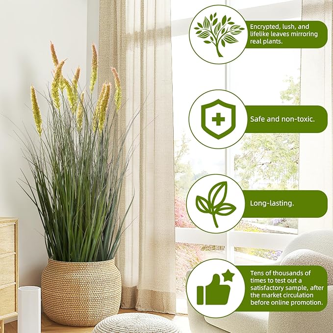 Ttranewsoo Green Onions Fake Plants,Artificial Plants Indoor, Fake Grass Decor Green Plant Fake Outdoor Flowers Fake Succulents,Artificial Tall Grass Plants with Pots House Decorative(36“ 2 Pack)