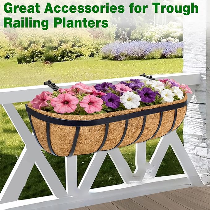 Halatool 4 Pack Window Box Brackets for Railing, Adjustable Heavy Duty Iron Window Flower Holder, Outdoor Sturdy Railing Planter Box Brackets for Fences, Balconies, and Gardens