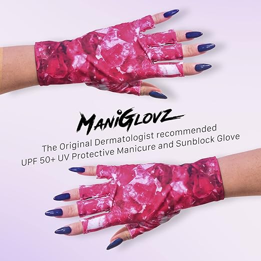 ManiGlovz - The Original UPF 50+ UV Light Protective Nail Gloves for Women, with Aloe Vera, Polyester and Lycra Materials, in Doughnot Print