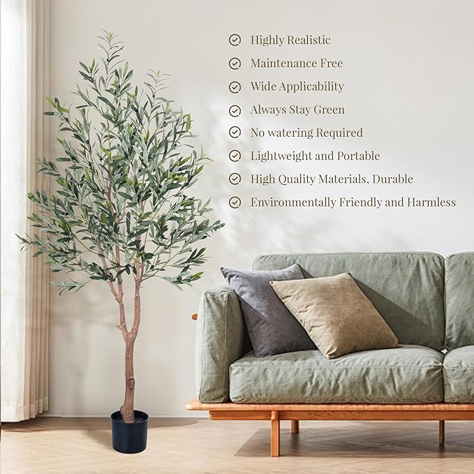 HAIHONG Olive Tree Artificial Plant 6FT,Artificial Olive Tree Mediterranean Silk Screened Broad-leaved Olive Tree with Realistic Fruit, Lifelike Plant Nordic Style Home Aesthetic Hotel Decor