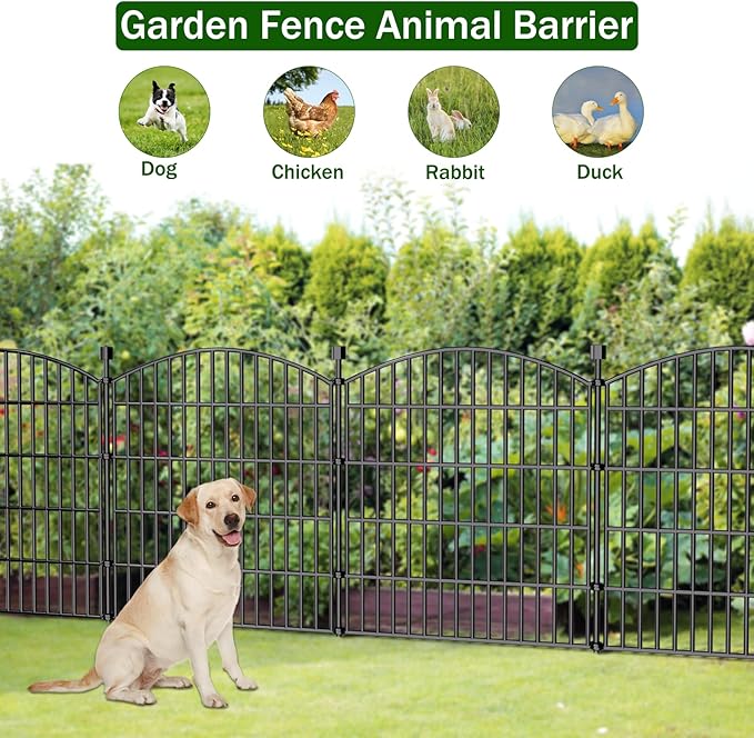 10 Panels Decorative Garden Fence - 32 in (H) x 23.6 ft (L) No Dig Dog Fence Outdoor for Yard, Rustproof Tall Garden Fencecing Panels, Animal Barrier Suitable for Yard Border, Patio, and Outdoor Use