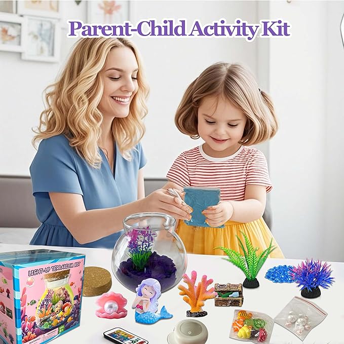 Mermaid Terrarium Kit for Kids - Toys Crafts for Girls Ages 5 6 7 8-12 Year Old Birthday (Batteries Not Included)