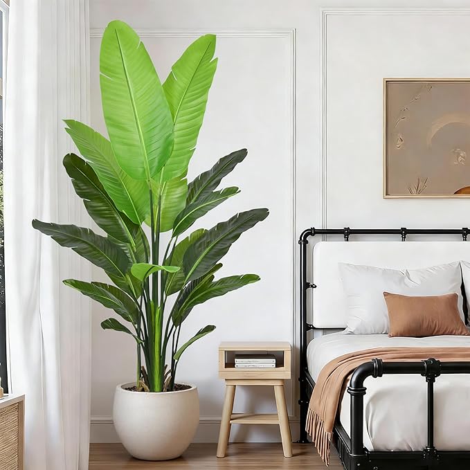 Bird of Paradise Plant Artificial 6ft - Tall Faux Plants Indoor with Realistic Trunks and 20 Vivid Leaves, 72 Inch Fake Tropical Floor Plants in Pot for Home Living Room Bedroom Office Indoor Decor