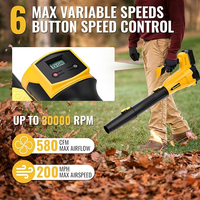 Cordless Leaf Blower Compatible with Dewalt 20V Max Battery, 580 CFM/200 MPH with Turbo Boost, 6 Speed Modes Brushless Motor, Electric Leaf Blowers Battery Powered for Lawn Care, Yard(Tool Only)