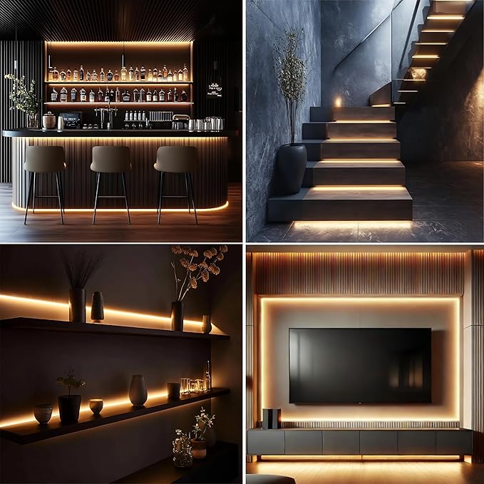 FluFlux COB LED Strip Lights 2700K, 330+LM/FT, 24V DC LED Tape Light with Strong VHB Backing, CRI 95, UL Listed, Cuttable, Dimmable, Bendable for Bars, Restaurants, Cozy Ambiance (NO Power Supply)