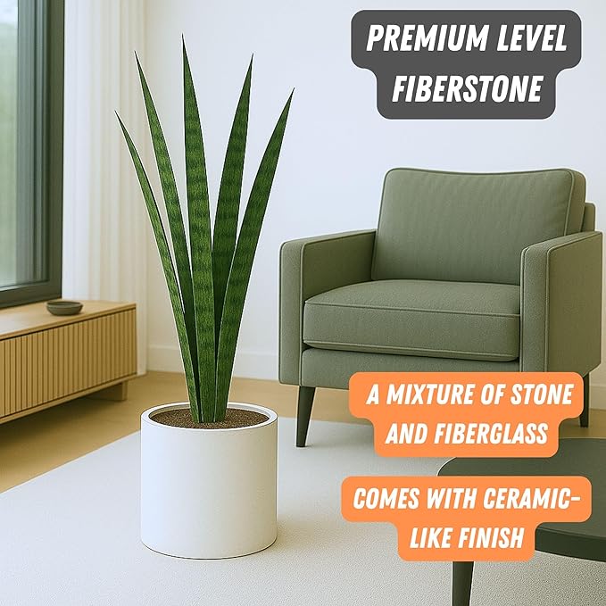 Fox & Fern 10 Inch Plant Pot with Hidden Saucer — Premium Lightweight Fiberstone Matte White Self Watering Planter with Seamless Saucer - Indoor & Outdoor Use - Weather Resistant & UV Resistant