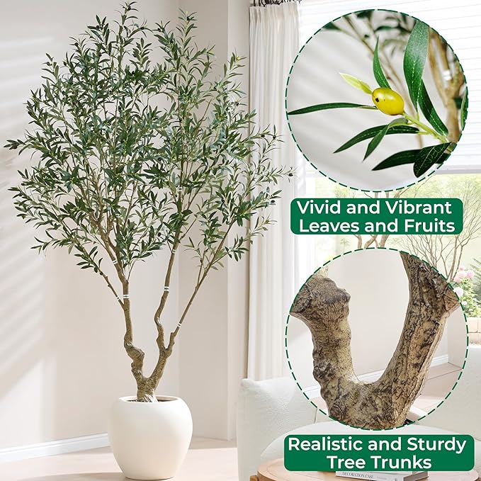 8.5ft Artificial Olive Tree in Pot, Large Faux Silk Tree with Lifelike Leaves & Fruits, Realistic Indoor Outdoor Fake Plant for Home Office Decor, Ready to Display
