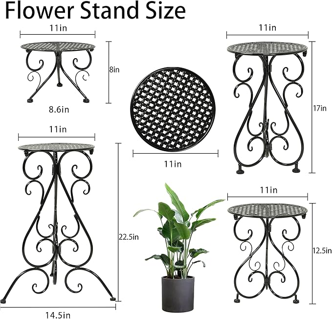 NAKUPE 4-Pack Metal Plant Stand for Indoor Outdoor, Heavy Duty Flower Pot Stands for Multiple Plants, Rustproof Iron Planter Holder Display Shelf for Patio Home Garden Porch Balcony(Black)