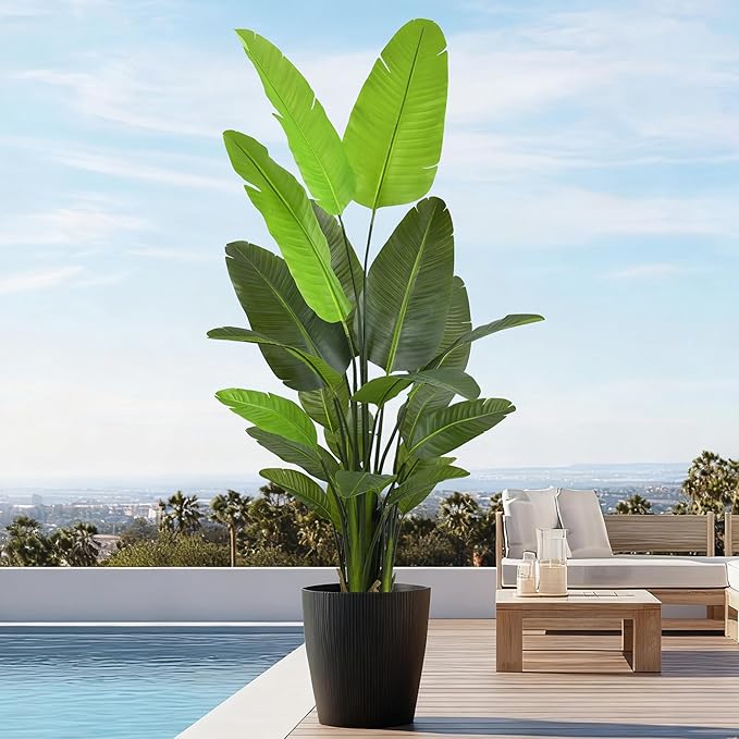 Bird of Paradise Plant Artificial 7FT - Tall Faux Plants Indoor with 22 Lifelike Leaves Trunks, 84" Large Fake Tropical Floor Plant for Home Office Living Room Bedroom Indoor Decor