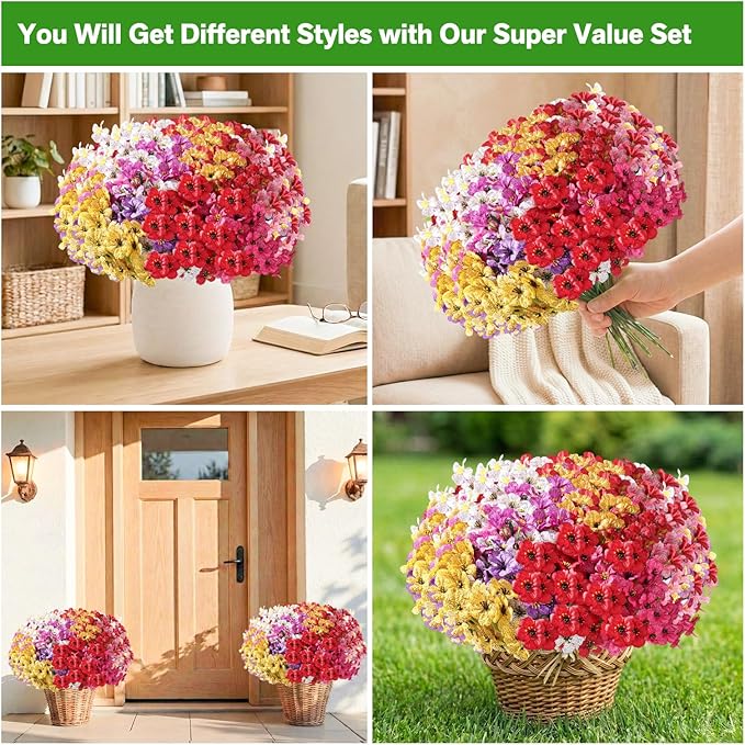 22 Pack Artificial Flowers Outdoor, Faux Silk Flowers for Outdoors Outside Front Porch Hanging Planter Window Box Garden Decoration(Multi-Colour)